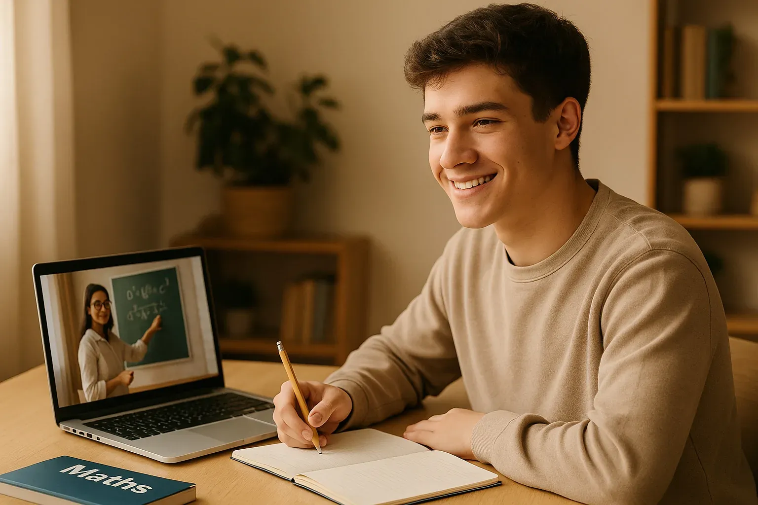 A Market Harborough student having an online lesson with a tutor on screen