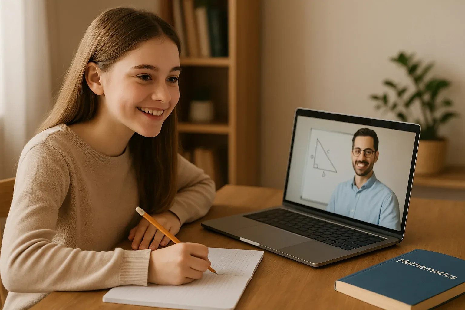 A Wellingborough student having an online lesson with a tutor on screen